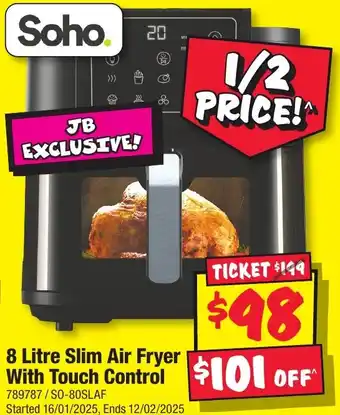 JB Hi-Fi 8 Litre Slim Air Fryer With Touch Control offer