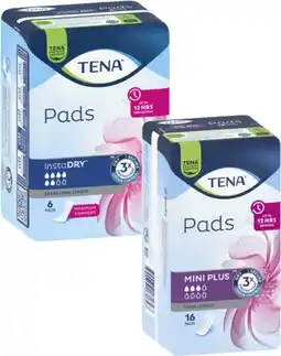 Coles Tena Pads Mini Plus Long Length 16 Pack or Insta Dry Extra Long 6 Pack offer