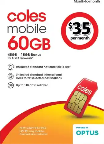 Coles Coles Mobile $35 Month-to-Month SIM offer