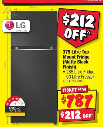 JB Hi-Fi 375 Litre Top Mount Fridge offer