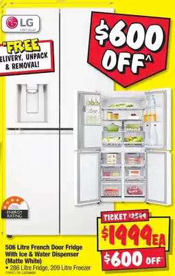 JB Hi-Fi 506 Litre French Door Fridge With Ice & Water Dispenser offer