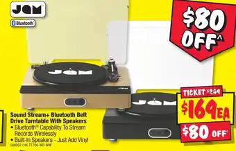 JB Hi-Fi Sound Stream+ Bluetooth Belt Drive Turntable With Speakers offer