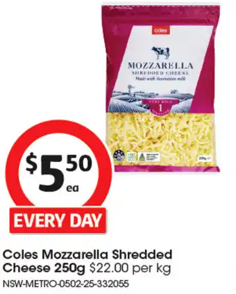 Coles Coles mozzarella shredded cheese offer