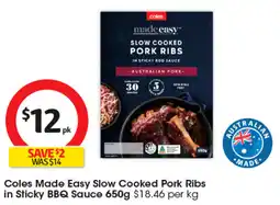 Coles Coles made easy slow cooked pork ribs in sticky bbq sauce offer