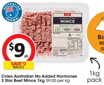 Coles Coles australian no added hormones 3 star beef mince offer