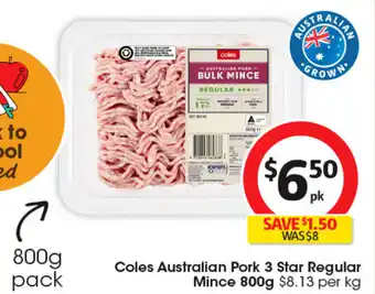 Coles Coles Australian Pork 3 Star Regular Mince offer