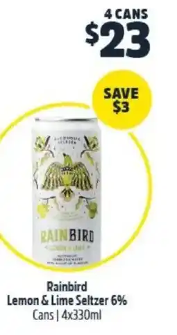 BWS Rainbird Lemon & Lime Seltzer offer