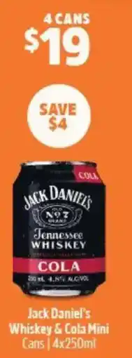 BWS Jack Daniel's Whiskey & Cola Mini Cans offer