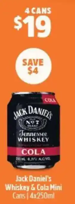 BWS Jack Daniel's Whiskey & Cola Mini Cans offer