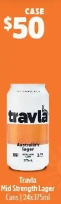 BWS Travla Mid Strength Lager Cans offer