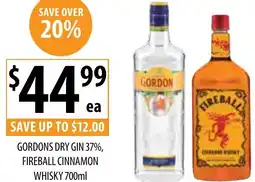 Supabarn Gordons dry gin  fireball cinnamon whisky offer