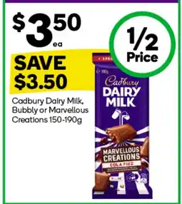 Woolworths Cadbury Dairy Milk, Bubbly or Marvellous Creations offer