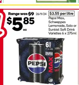 Woolworths Pepsi Max, Schweppes Lemonade, Solo or Sunkist Soft Drink offer