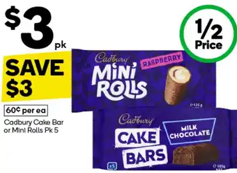 Woolworths Cadbury Cake Bar or Mini Rolls offer