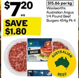 Woolworths Woolworths Australian Angus 1/4 Pound Beef Burger offer