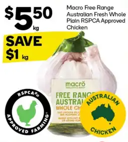 Woolworths Macro Free Range Australian Fresh Whole Plain RSPCA Approved Chicken offer