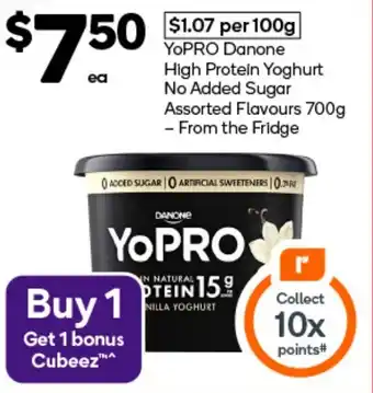 Woolworths YoPRO Danone High Protein Yoghurt No Added Sugar Assorted Flavours offer