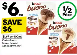 Woolworths Kinder Bueno Frozen Dessert Cones offer