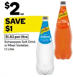 Woolworths Schweppes Soft Drink or Mixer Varieties offer