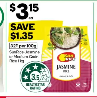 Woolworths SunRice Jasmine or Medium Grain Rice offer