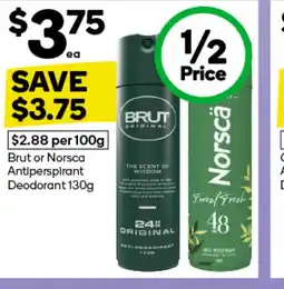 Woolworths Brut or Norsca Antiperspirant Deodorant offer