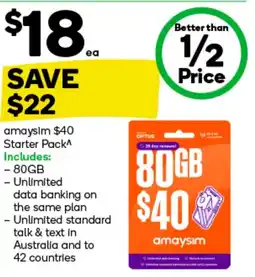 Woolworths OPTUS amaysim $40 Starter Pack offer