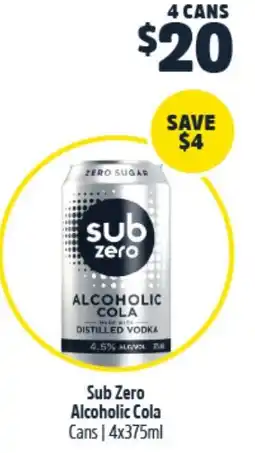 Woolworths Sub zero alcoholic cola cans offer