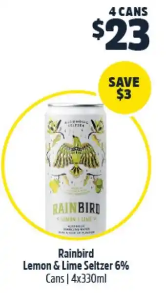 Woolworths Rainbird lemon & lime seltzer 6% offer