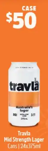 Woolworths Travla mid strength lager cans offer