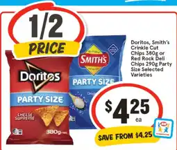 IGA Doritos, smith's crinkle cut chips 380g or red rock deli chips offer