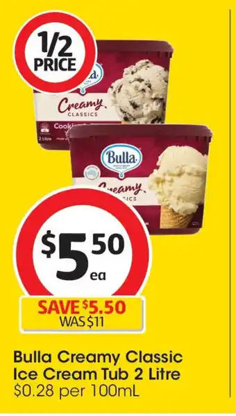 Coles Bulla Creamy Classic Ice Cream Tub offer