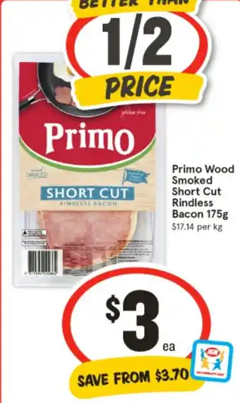 IGA Primo Wood Smoked Short Cut Rindless Bacon offer