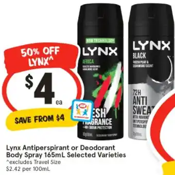 IGA Lynx Antiperspirant or Deodorant offer