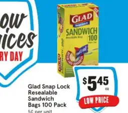 IGA Glad Snap Lock Resealable Sandwich Bags offer