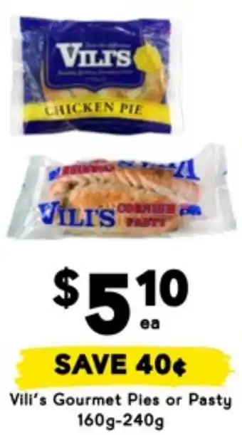 Drakes Vili's Gourmet Pies or Pasty offer