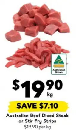 Drakes Australian Beef Diced Steak or Stir Fry Strips offer