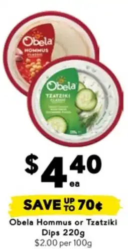 Drakes Obela Hommus or Tzatziki Dips offer