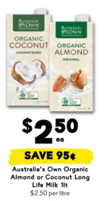 Drakes Australia's Own Organic Almond or Coconut Long Life Milk offer