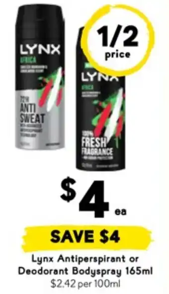 Drakes Lynx Antiperspirant or Deodorant Bodyspray offer