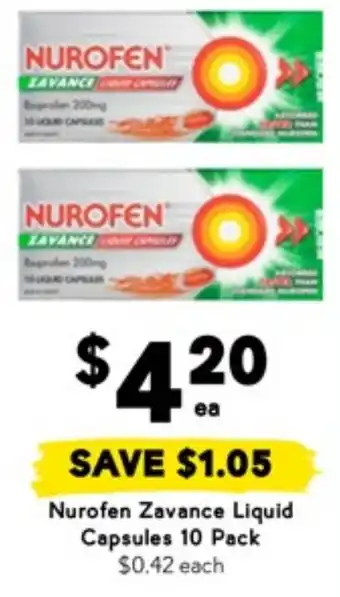 Drakes Nurofen Zavance Liquid Capsules 10 Pack offer