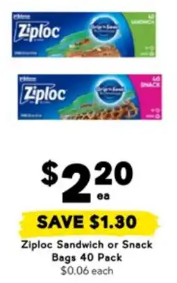 Drakes Ziploc Sandwich or Snack Bags offer