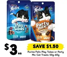 Drakes Felix Play Tubes or Party Mix Cat Treats offer