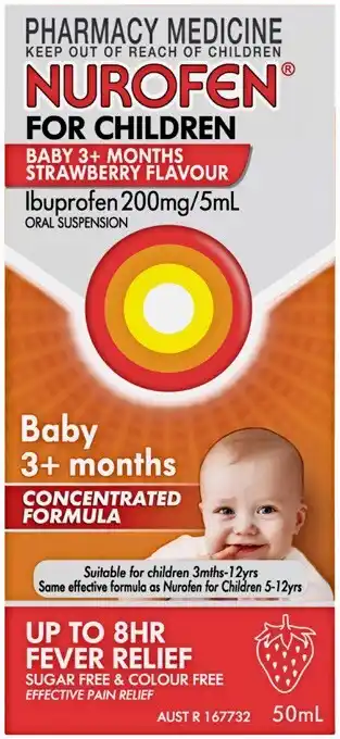 Soul Pattinson Chemist Nurofen for Children Baby 3+ Months Strawberry Flavour 50mL offer