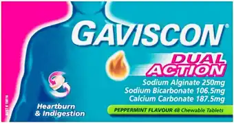 Soul Pattinson Chemist Gaviscon Dual Action Peppermint Flavour 48 Chewable Tablets offer