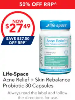 Amcal Pharmacies Life-Space Acne Relief + Skin Rebalance Probiotic offer