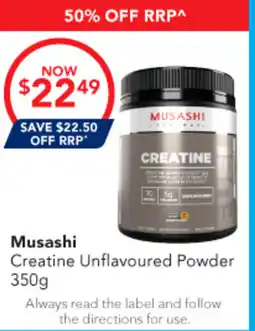 Amcal Pharmacies Musashi Creatine Unflavoured Powder offer