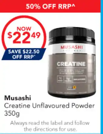 Amcal Pharmacies Musashi Creatine Unflavoured Powder offer