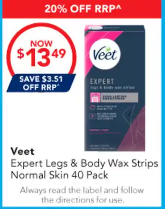 Amcal Pharmacies Veet Expert Legs & Body Wax Strips Normal Skin offer