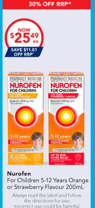 Amcal Pharmacies Nurofen For Children 5-12 Years Orange or Strawberry Flavour offer