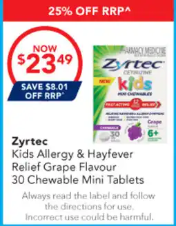 Amcal Pharmacies Zyrtec Kids Allergy & Hayfever Relief Grape Flavour offer